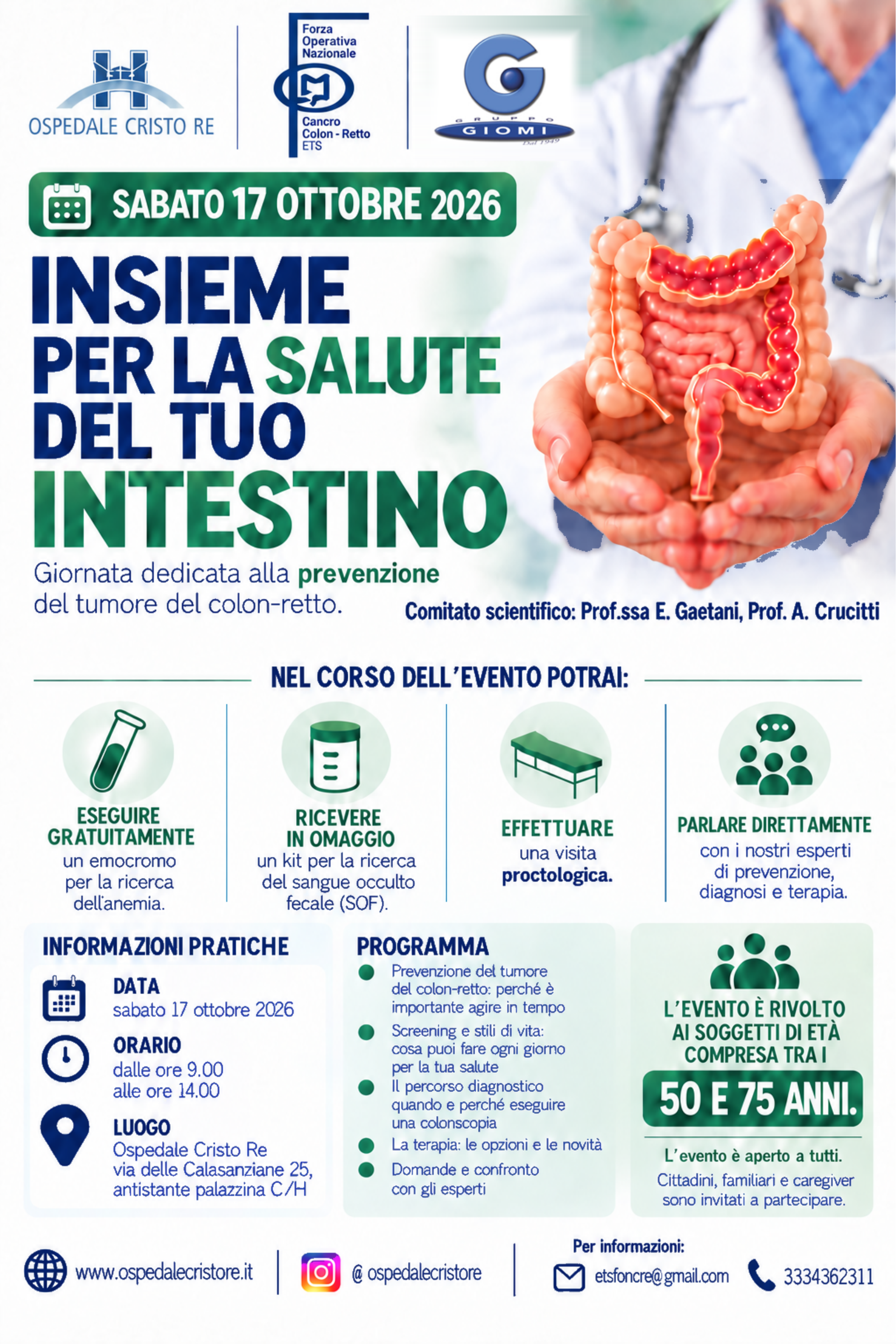 Ospedale Cristo Re: Giornata dedicata alla prevenzione del tumore del colon-retto